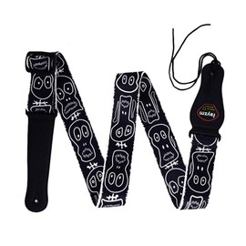 Rayzm Guitar Strap / Bass Strap, Polyester Strap for Acoustic / Electric Guitar or Bass, Includes Plectrum Holder and Cool Skull Design, 5 cm Wide, Adjustable Length from 97 to 155 cm