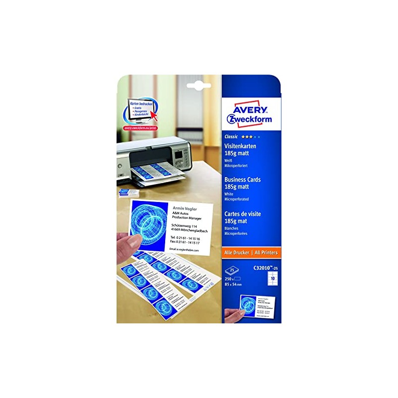 Avery Zweckform C32010-25 Classic Business Cards 85 x 54 mm