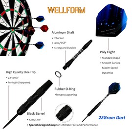 Juego de puntas de metal para dardos, paquete de 12 unidades de 22 gramos con barril de hierro antideslizante, juego de puntas de acero para dardos profesional, con 12 ejes de dardos de aluminio