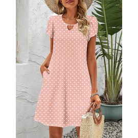 Zeagoo Women's Casual Dresses for Women 2025 Tropical Dresses Round Dot Dress Summer Floral T-Shirts Dress Women's Flowy Sundress with Pockets S