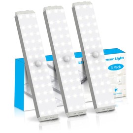 30-LED Motion Sensor Cabinet Light, Under Cabinet Lights Dimmer USB Rechargeable Kitchen Night Lights, Battery Powered Light, Anywhere Night Light for Wardrobe, Cabinet, Cupboard, Hallway (3Pack)