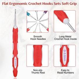 Aeelike 9-Piece Crochet Hook Set with Soft Handle, Long Ergonomic Crochet Hooks with Beautiful Bag for Arthritic Hands, 2.0-6.0 mm Starter Crochet Hooks with Aluminium Hook Head for Beginners and