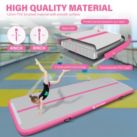 Air Mat Tumble Track Gymnastics Tumbling Mat Inflatable Mats with Electric Air Pump for Home Use/Tumble/Gym/Training/Cheerleading/Parkour/Beach/Park/Water 3.3/10/13.12/16.4/20/23-39ft (Pink, 13.12)