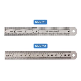 Stainless Steel Standard Rulers with Inches & Centimeters - 6 Inches (15 cm) - Pack of 2 - Metric and Imperial Solid Metal Rulers - Inch Stainless Steel Flat Rulers