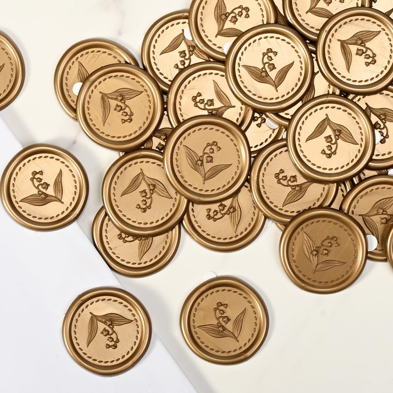 50Pcs Lily of The Valley Wax Seal Stickers, Antique Gold