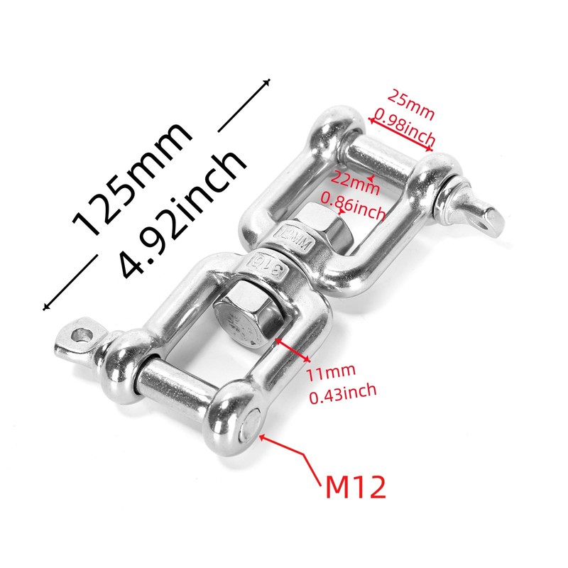 Ruimou 1Pcs 316 Stainless Steel Double Shackle Universal Swivel Ring