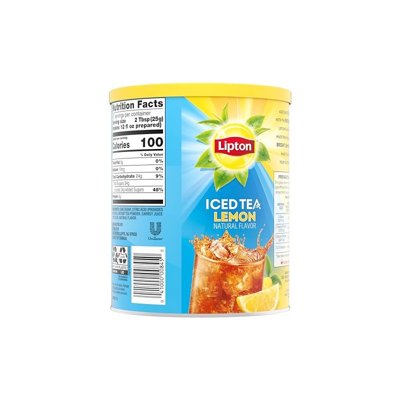 Lipton Lemon Iced Tea Mix 10 Quarts Refreshing Sweetened Powdered