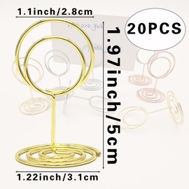 JVHLOV Pack of 20 Place Card Holders, Metal Photo Holder, Place Card Holder, Round Name Card Holder, Round Photo Stick Clip, for Wedding, Party, Restaurant (Gold, Silver, Rose Gold) (Gold)