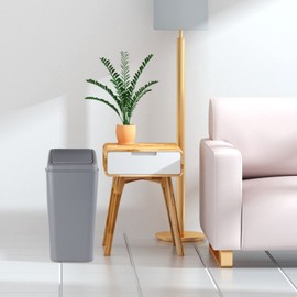 Innouse 16 L Plastic Garbage Can with Swing Lid, Gray Slim Office Bathroom Bedroom Trash Can