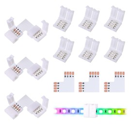 Vokmon 12 Pieces 4 Pin LED Light Strip Connectors, 10mm Gapless Connector Solderless LED Tape Light Adapter, L Shape Connectors for RGB 5050 Multicolor Flexible LED Strip