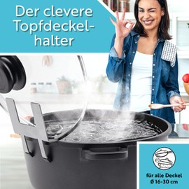 topfi® Pot Lid Holder for Pots and Pans from 'The Lions' Den | The Kitchen Aid for a Free & Clean Work Surface, Allows Water to Drip Back into the Pot