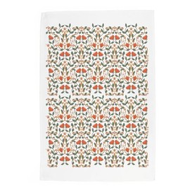 Purely Home Morris Tea Towel - Orange & Green Vintage Floral Print - Panama Cotton Kitchen Dish Towel/Drying Cloth - 67cm x 45cm