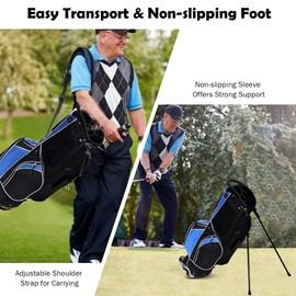 OFFICEJOY Golf Stand Bag, Golf Club Bag w/6 Large Way Top Dividers & 7 Pockets, Lightweight Golf Carry Bag w/Ergonomic Dual Straps & 2 Aluminium Pole, Lightweight Golf Bag for Men & Women (Blue)