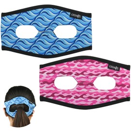 Cosmos 2 Pcs Diving Mask Strap Cover, Neoprene Swim Mask Slap Strap Cover Hair Protector and Snorkel Masks, Dive Wrapping Strap with Rear Blank Design Ideal, Waves Pattern (Blue+Pink), SPORTDVRSTRAP
