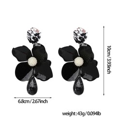 XYAYOU Flower Petal Resin Bead Statement Dangle Floral Tassel Earrings for Women Jewelry (black)
