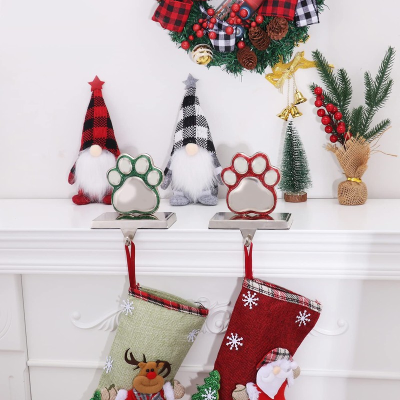 2 Set Snowflake Stocking Holders for Mantle Xmas Silver Snowflake