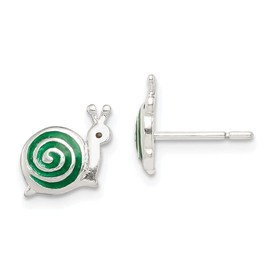 Diamond2Deal Sterling Silver Polished Green & Black Enameled Snail Stud Earrings (L- 0.35 in, W- 0.35 in)