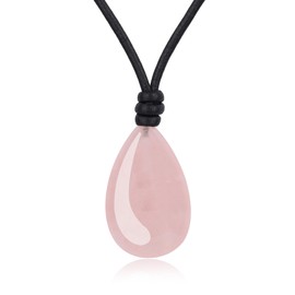 COAI Genuine Leather Necklace Rose Quartz Necklace, Healing Crystal Necklace for Women