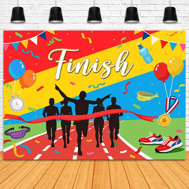 Fitumiw Marathon Finish Backdrop 7x5ft Congratulations Finishing Marathon Decorations Background