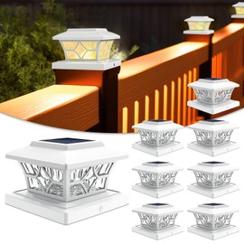 VOLISUN Solar Post Cap Lights Outdoor, Solar Powered Fence Cap Lights for 4x4 Vinyl/Wood, White Waterproof Solar Deck Post Light 8Pack Cool/Warm for Garden Patio Porch