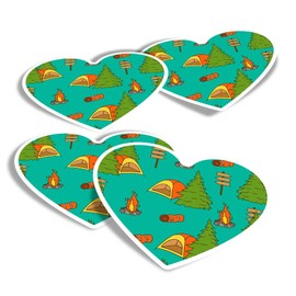 Vinyl Heart Stickers (Set of 4) - Woodland Camping Art Adventure Tent Fun Decals for Laptops,Tablets,Luggage,Scrap Booking,Fridges #8496