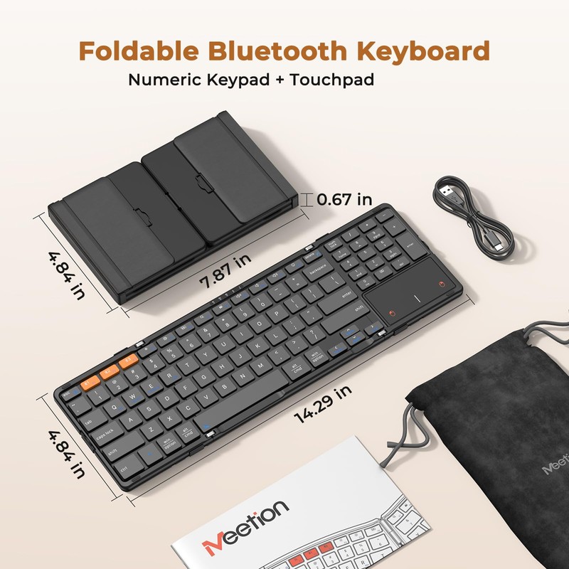 MEETION Foldable Keyboard with Touchpad, Bluetooth Keyboard, Numeric Keypad