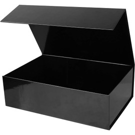 RayofSun Black Gift Boxes with Magnetic Lids for Presents Large Rectangle Collapsible Decorative Boxes 13.7x9x4.3inch, Bridesmaid Groomsmen Proposal Box for Wedding, Christmas, Birthday(1PC)