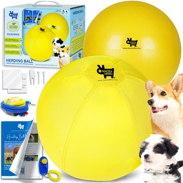 Race&Herd Herding Ball for Dogs Blue Heelers Puppies and Small Dogs, Dog Ball & Ball Cover -18" Ball for Dog Small with Hand Pump | Dog Balls for Play Hurding Ball | Hearding Ball Dog Toys…