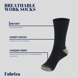 Fabriza Men's Heavy Duty Work Socks, Professional Thick Work Socks with Reinforced Heel and Toe Protection for Extra Support and Comfort (Pack of 6)