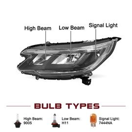 TUSDAR Headlight Assembly Set for 2015 2016 Honda CRV OEM Headlamp Black Housing with Amber Reflector (L+R)