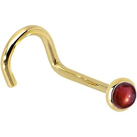 Body Candy Solid 14k Yellow Gold 2mm Red Garnet Right Nose Stud Screw 20 Gauge 1/4"