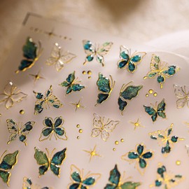 5D Butterfly Nail Art Stickers, Self-Adhesive Gold Butterfly Nail Stickers, Moon Star Nails Decal, Women DIY Manicure Nail Art Decorations Supplies