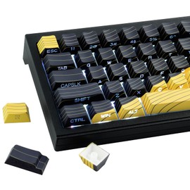 Hyekic Custom Keycaps 131 Keys PBT Keycaps, Cherry Profile Keycaps Dye-Sub Yellow Black Topographic Keycaps for Cherry MX Switch ANSI & ISO UK Layout Mechanical