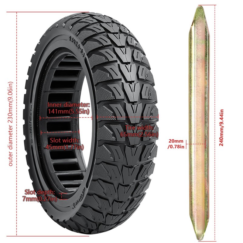 PaoWin 2 PCS 9.5x2.5-6.1 Solid Scooter Tires, 9.5x2.50 Off-Road Tire,