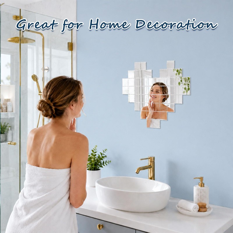 25 Pack Mini Acrylic Square Mirror Tiles, Self-Adhesive Small Mirrors