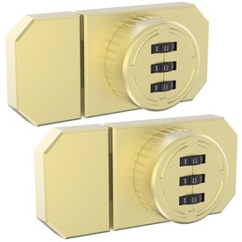 Mixizigoz Adhesive Cabinet Door Locks, Sturdy Keyless Pantry Lock Fit for One-Way Closet, Display, Glass - Stick on Lock for Cabinet Doors Drawer (2, Gold)