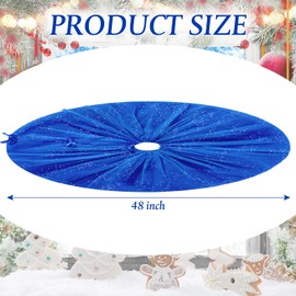 Christmas Tree Skirt Ruffle Glitter Shiny Xmas Tree Tulle Skirt Sequin Double Layers Xmas Trees Round Mat for Christmas Valentine's Day Party Decoration Indoor Outdoor (Deep Blue, 48 Inch)