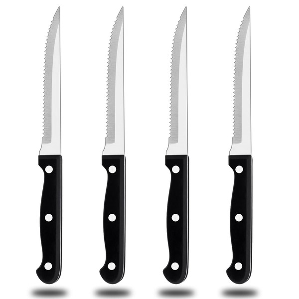 Homikit Steak Knives Set of 4, Stainless Steel Serrated Kitchen Knife with Sharp Blade, Utility Table Dinner Knife Cutlery Sets for Steak Bread Tomato Meat, Classy Design & Dishwasher Safe