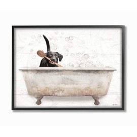 Stupell Industries Happy Labrador in Rustic Bubble Bath Design Wall Art, 16x20, Off- White