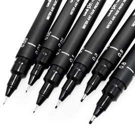 Uni Pin - Set of 6 drawing pens - black ink - fine point 0.03-0.8 mm