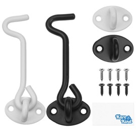 Kare & Kind 2X Hook and Eye Latch (4-inch) - with Mounting Screws - Heavy Duty Locks for Door, Gates, Barns, Bathrooms, Cabins - Powder Coated Anti-Rust Material - for Security and Privacy