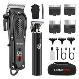 HIENA PRO Professional Hair Clippers and Trimmers Set for Men - Rechargeable Clipper with LED Display, Includes Glass Cleaners & Mirror Glass Cleaner split end trimmer hair trimmer