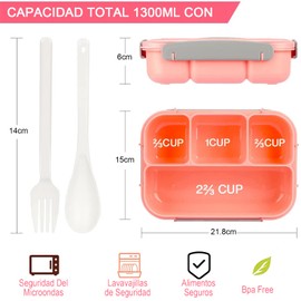 XINTM Loncheras para Niños 1300ml, Bento Box Kids 27pc, caja duradera a prueba de fugas, 4 compartimento, Incluye Tenedor Cuchara Bolsa de Almuerzo, Apto para microondas, lavavajillas, Sin BPA
