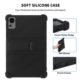 Compatible for TECLAST T60 Tablet Case Shockproof Soft Silicone Lightweight Anti-Slip Kids Friendly Protective Cover with Kickstand / 2Pcs Screen Protector for TECLAST T60 Android 14 Tablet - Black