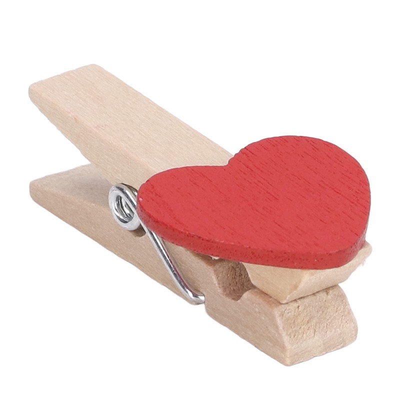 Hztyyier 50 Pinzas de Madera con Corazón Rojo, Mini Pinzas
