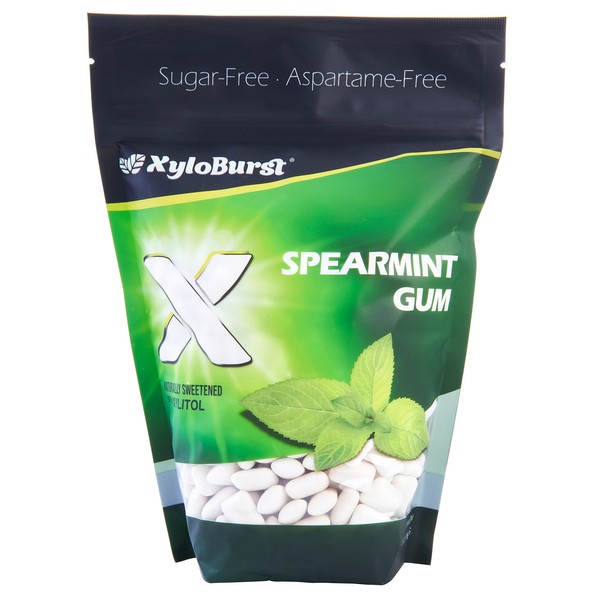 XyloBurst Spearmint 100% Xylitol Gum, 500 Count Bag, Natural Chewing Gum, Non GMO, Vegan, Aspartame Free, Sugar Free, Keto Friendly