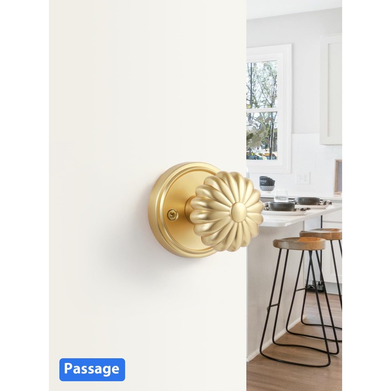 MRML Gold Passage Door Knob, Interior Hall Closet Light Gold
