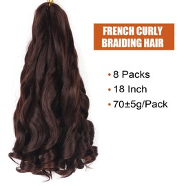 French Curly Braiding Hair 18 Inch 8 Packs Curly Braiding Hair French Curl Crochet Braids Wavy Bouncy Crochet Hair Pre Stretched with Curly Ends Extensions for Black Women(18 Inch/Pack of 8, 4#)