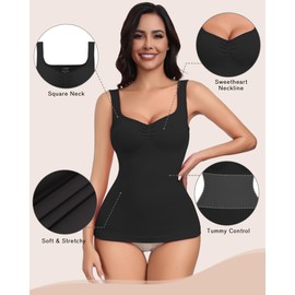 EUYZOU Women Tummy Control Shapewear Tank Tops Pleated Bustier Sweetheart Compression Tank Tops Body Shaper Camisole, Black M