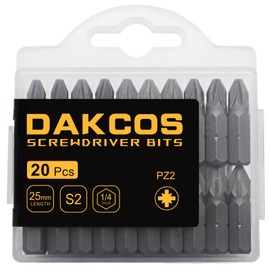 DAKCOS 20-Piece PZ2 Pozi Bit Set, Premium S2 Alloy Steel 1-inch Long Screwdriver Insert Bits Hex Shank with Quick Release Slot